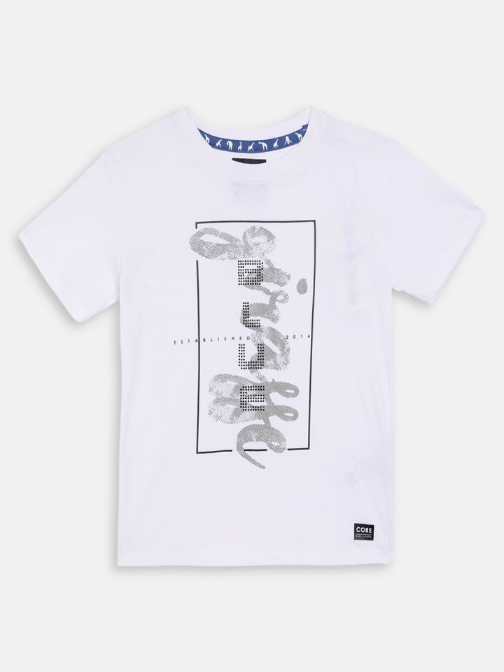 Buy Blue Giraffe Boys White Printed Round Neck T Shirt Tshirts