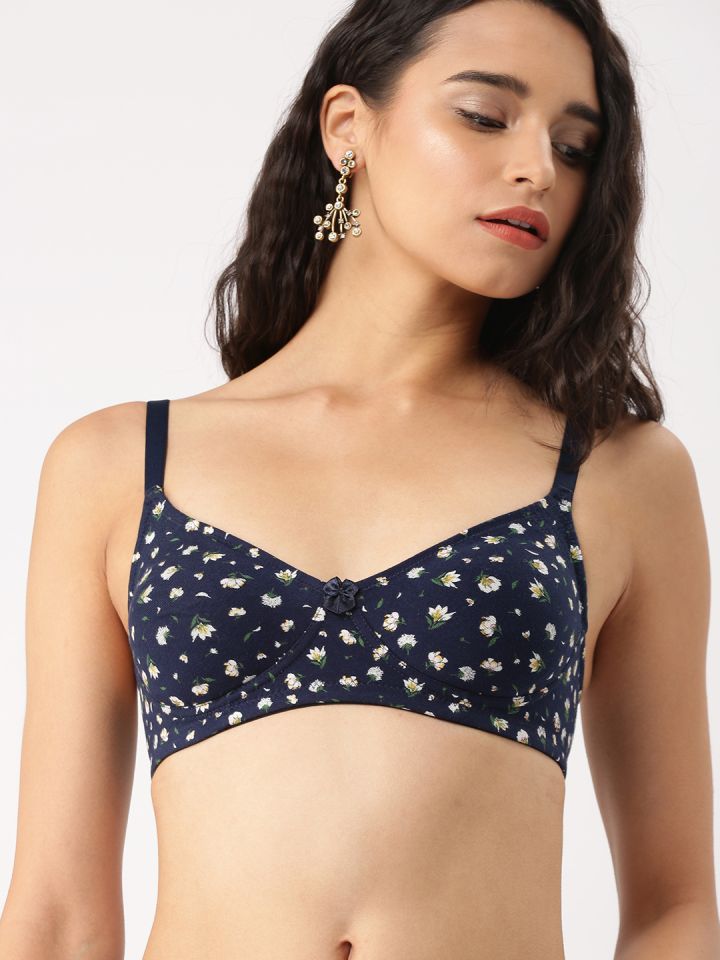 Buy DressBerry Navy Blue Printed Non Wired Non Padded T Shirt Bra