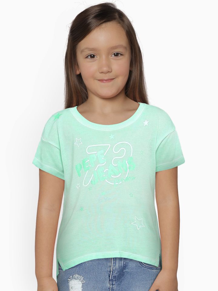 Pepe Jeans Girls Sea Green Printed Round Neck T shirt