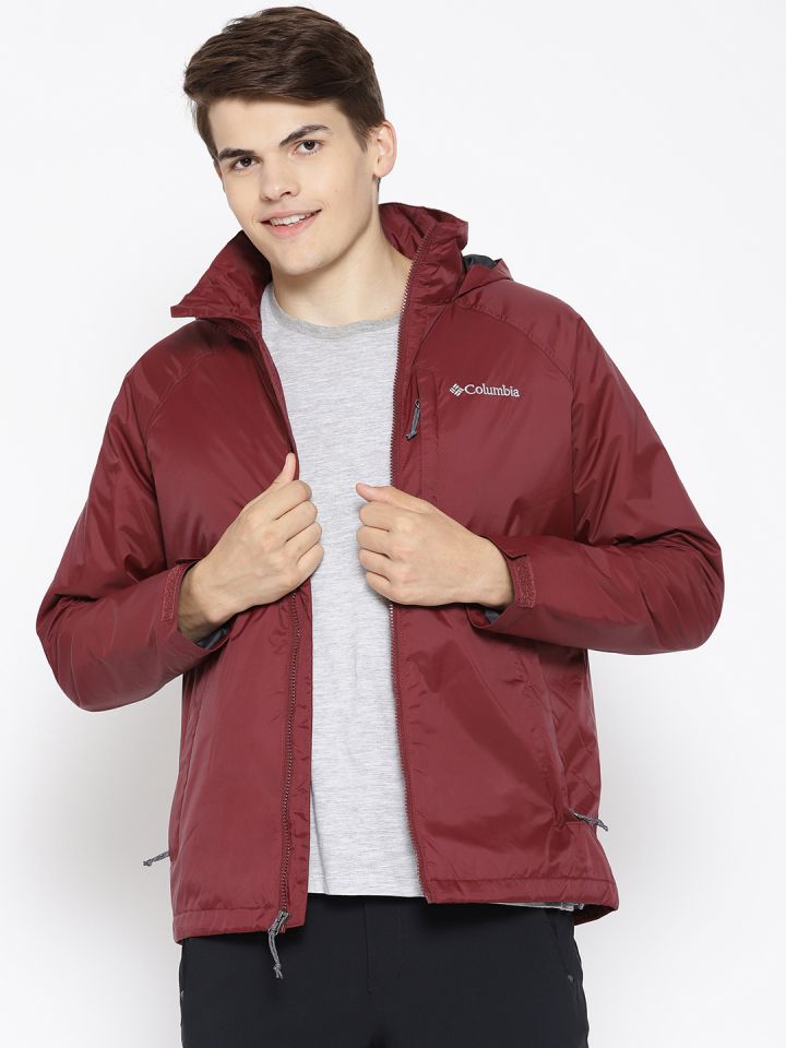 Columbia Men Maroon Solid Falmouth Insulated Rain Protector Hooded Sporty Hiking Jacket