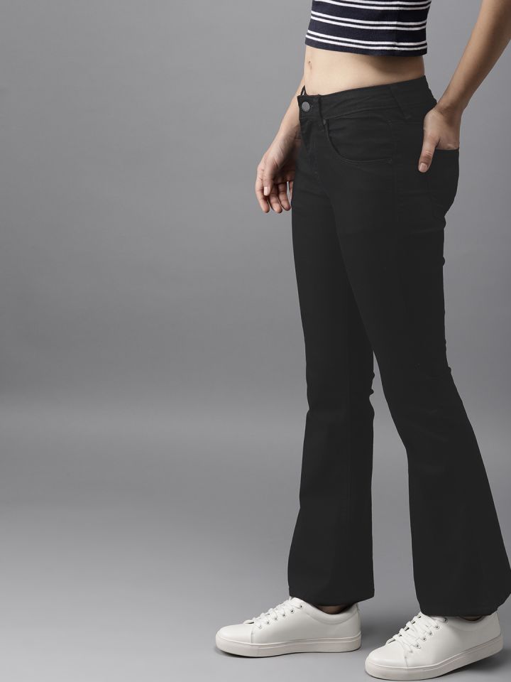 HERE&NOW Women Black Bootcut High-Rise Clean Look Stretchable Jeans