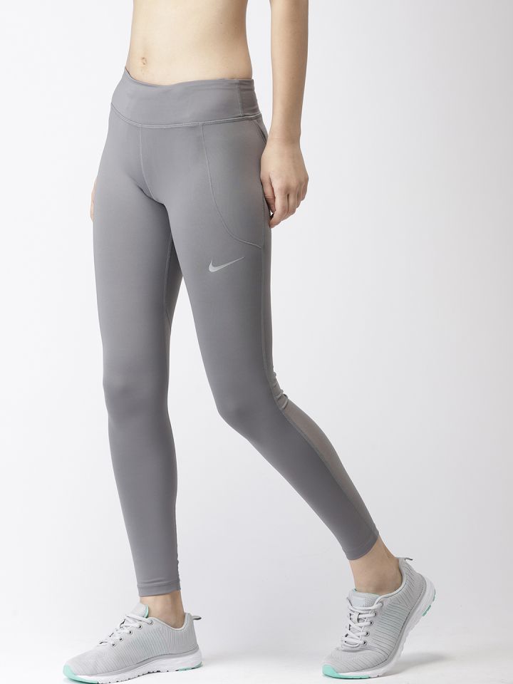 Nike Women Grey Solid Tight Fit FAST Dri-FIT Running Tights
