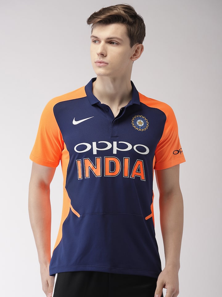 KD Cricket Team India Away Jersey Half Sleeve Cricket Supporter T-Shirt New Orange Team Uniform Polyster Fit Material 2019-20 