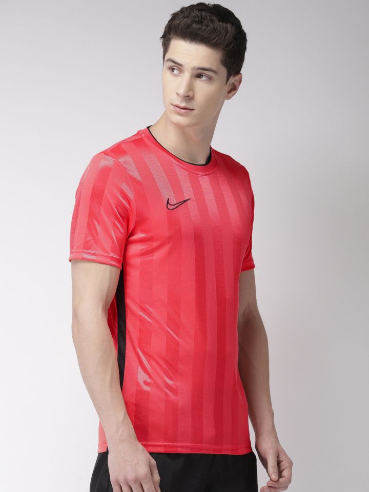 Nike Men Coral Pink Striped BRT ACDMY Dri FIT Football T shirt