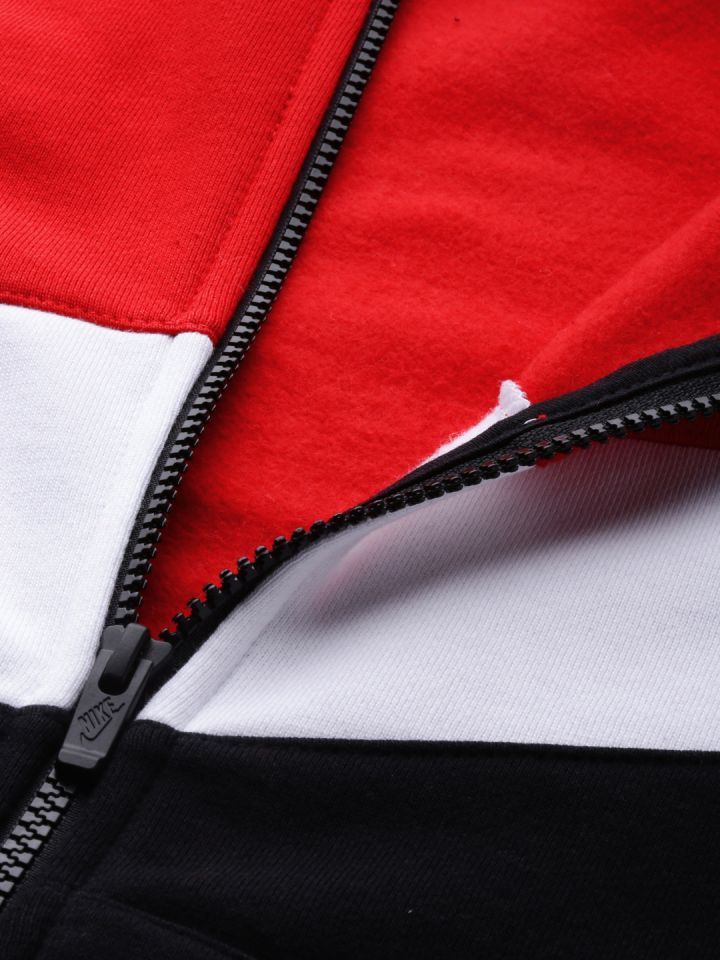 Nike Men Red Black Colourblocked HBR HOODIE FZ BB STMT Dri FIT Hooded Sweatshirt