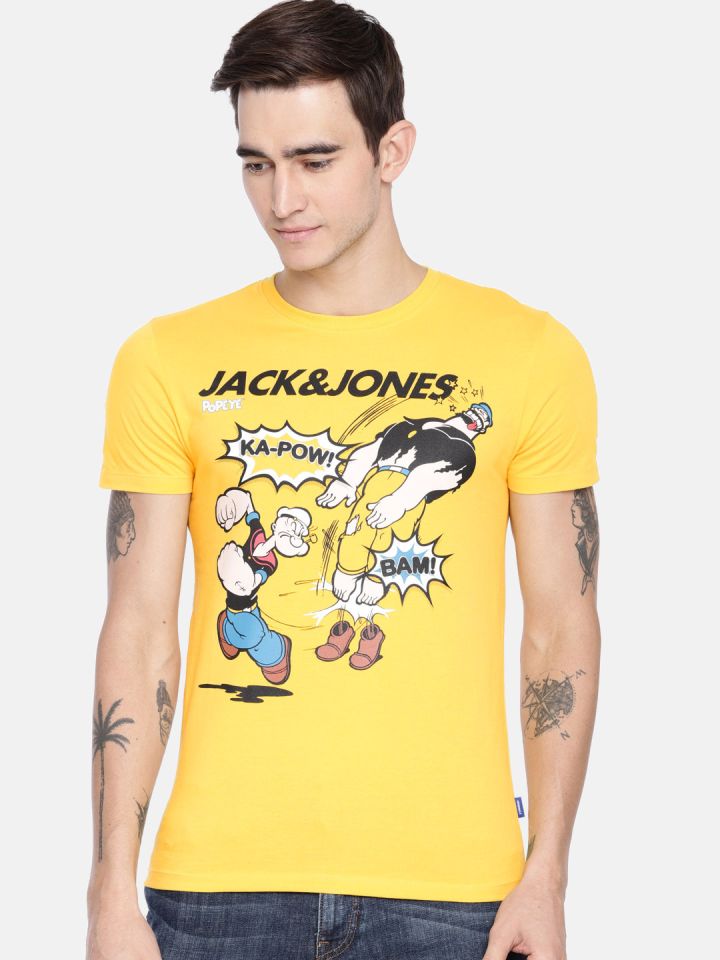 Buy Jones Men Yellow Printed Round Neck Popeye Pure Cotton T Shirt - Tshirts for Men 9099103 | Myntra