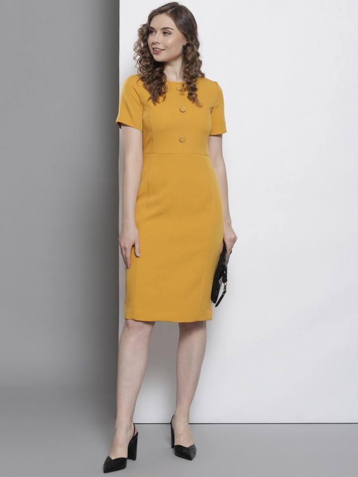 Buy DOROTHY PERKINS Women Mustard Yellow Solid Sheath Dress