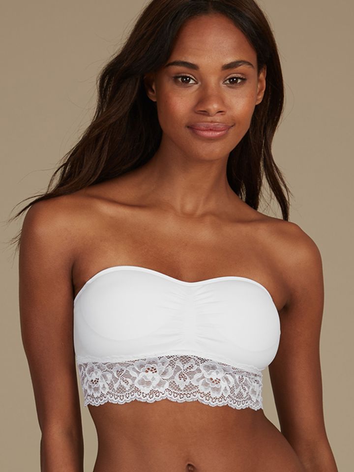 Buy Marks & Spencer White Lace Non Wired Lightly Padded Bandeau Bra - Bra  for Women 9101679