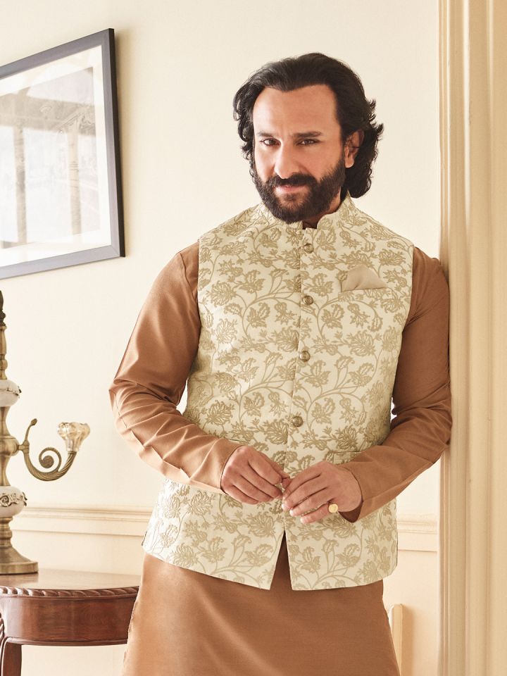 Buy House Of Pataudi Men Beige Embroidered Nehru Jacket Nehru