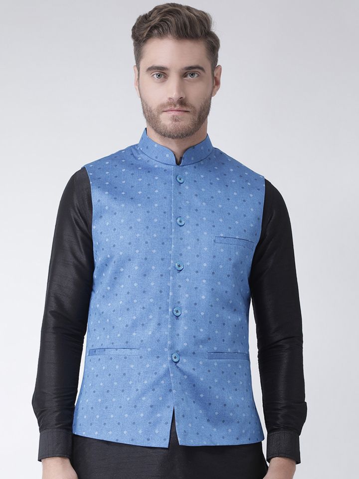 Blue printed nehru jacket top