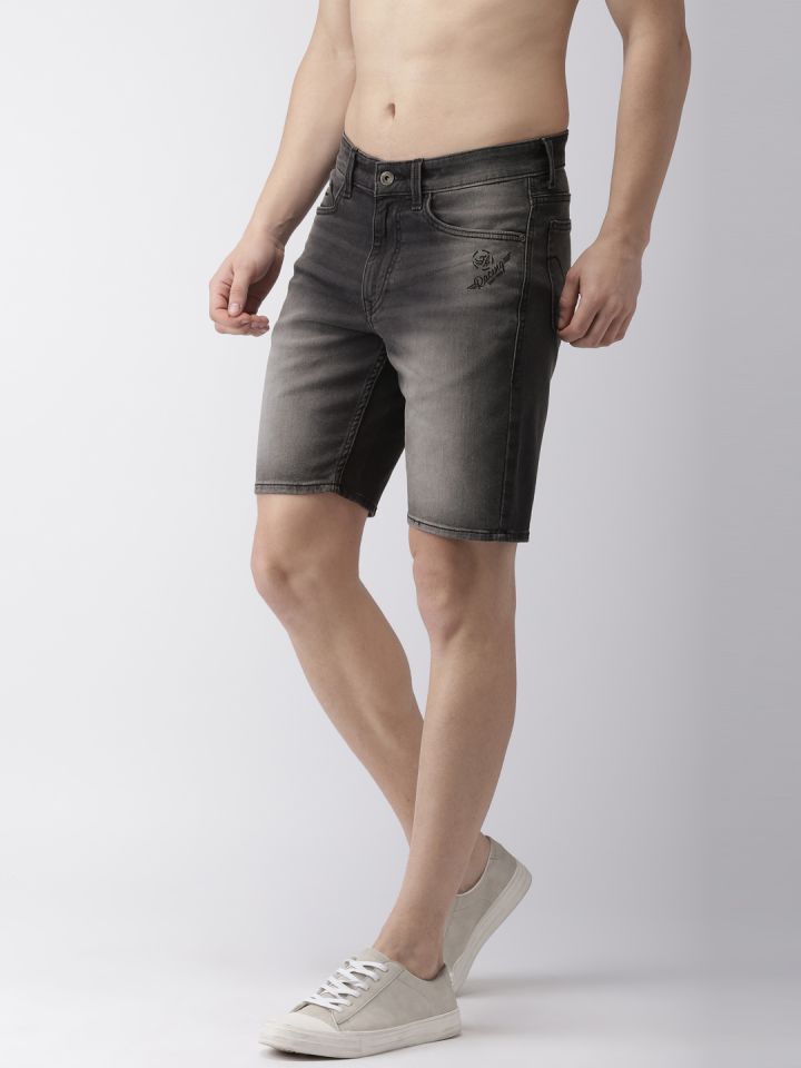 Buy Flying Machine Men Black Washed Slim Fit Denim Shorts Shorts