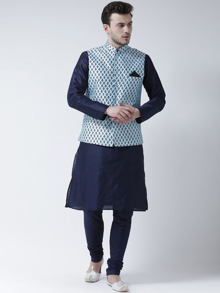 Buy DEYANN Men Navy Blue Solid Kurta With Pyjamas Nehru Jacket