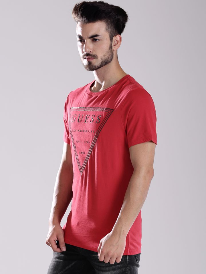Buy GUESS Red Printed Pure Cotton T Shirt Tshirts for Men 910853