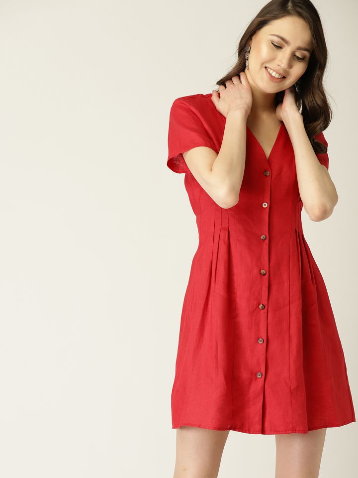 Buy Mango Women Red Solid A Line Dress Dresses For Women 9117969 Myntra
