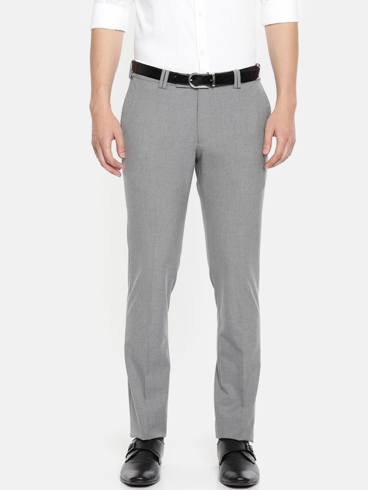 U.S. Polo Assn. Tailored Men Grey Slim Fit Solid Formal Trousers