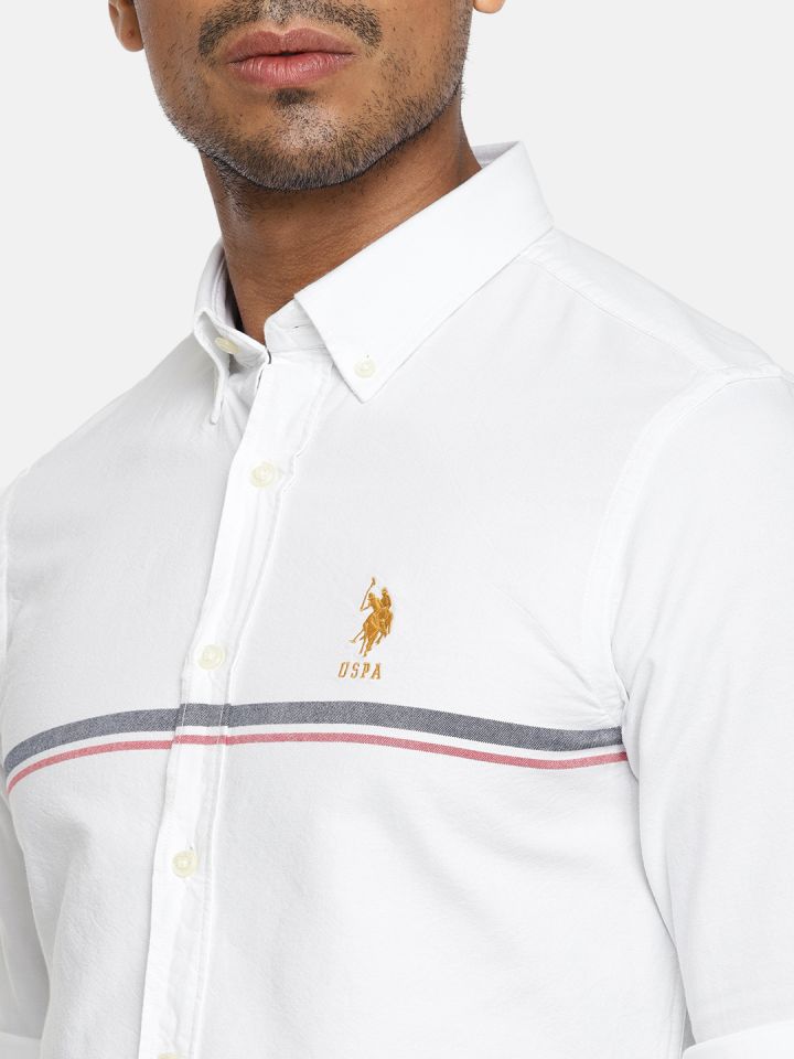 Buy U.S. Polo Assn. Men White Tailored Fit Solid Casual Shirt