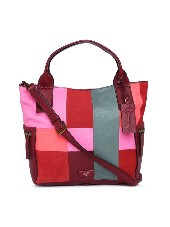 Fossil Women Multicoloured Colourblocked Leather Handheld Bag