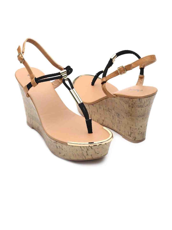Buy Qupid Women Black Tan Brown Wedges Heels for Women 915926
