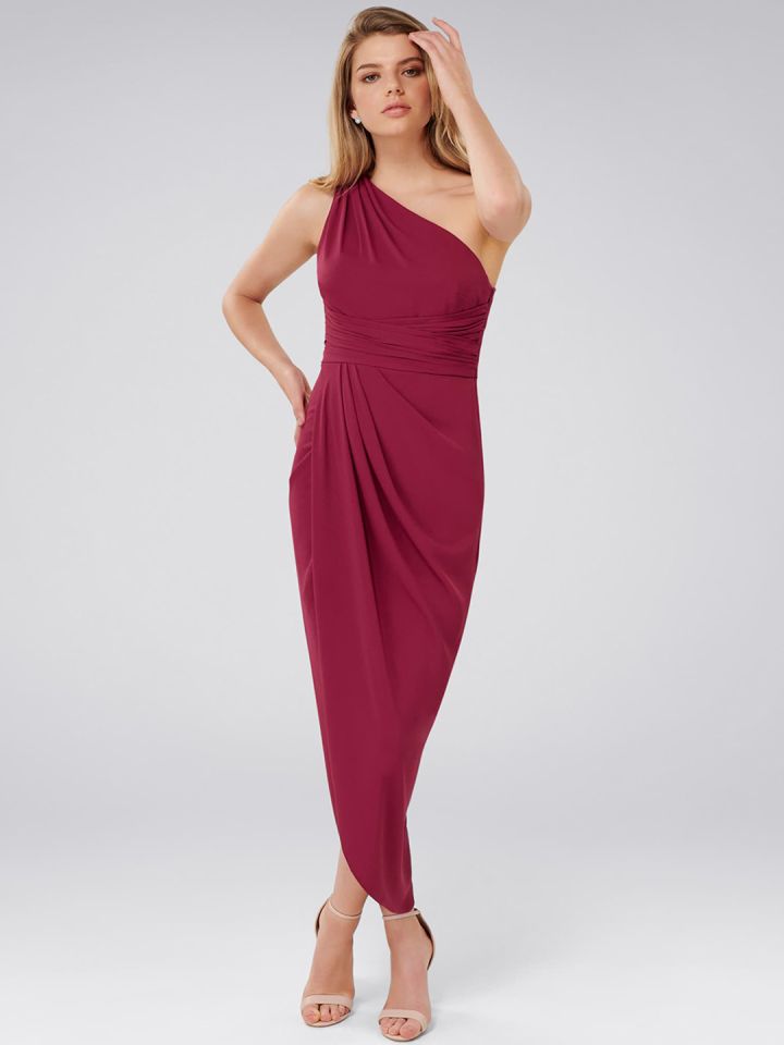Forever New Women Burgundy Solid Maxi Tulip Dress