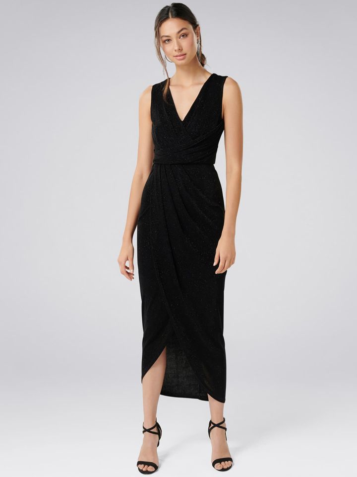 Buy Forever New Women Black Solid Wrap Tulip Dress Myntra