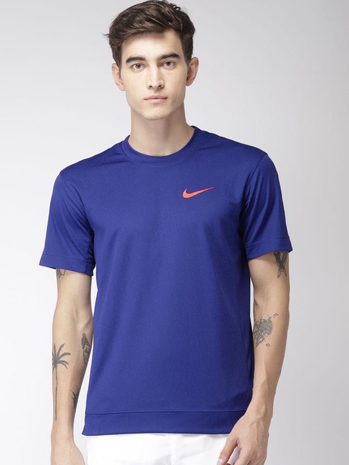 Nike Men Blue Loose Fit Self Design Round Neck CLASSIC DRI FIT Basketball T shirt