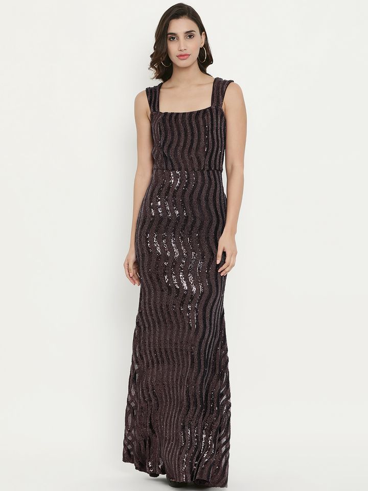 Buy Kazo Women Brown Embellished Maxi 