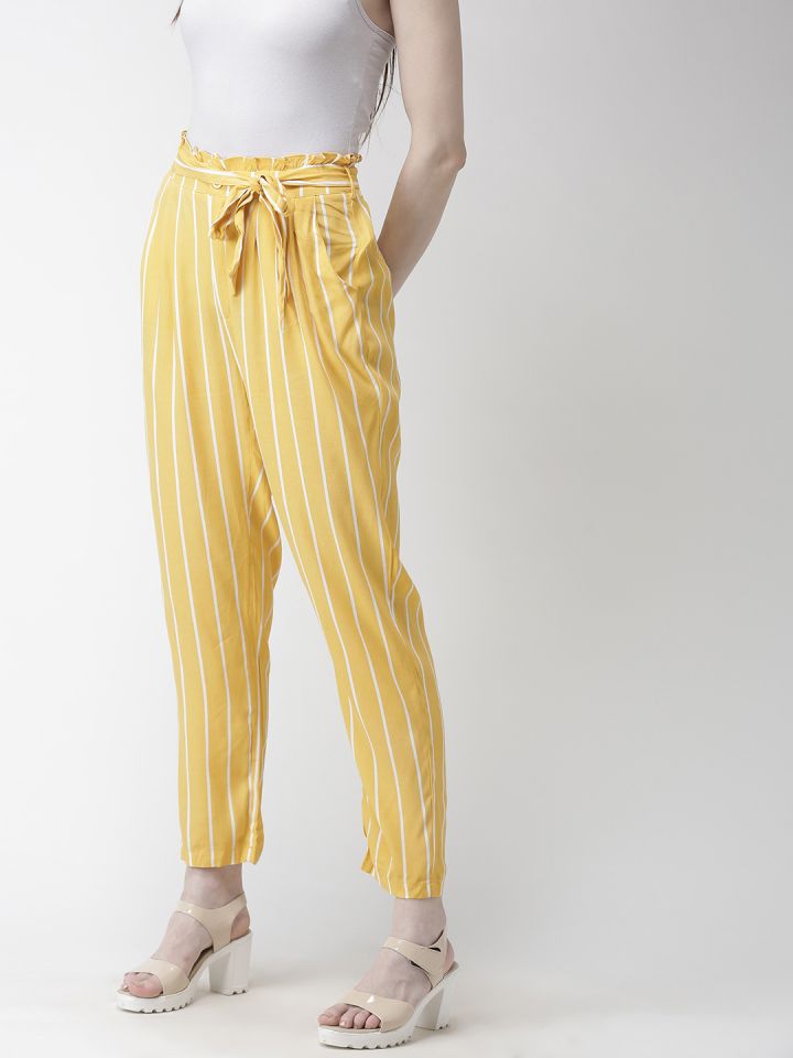 Anantaa by Roohi Trehan Pants  Buy Anantaa by Roohi Trehan Yellow Striped  Pant With Scalloped Lace Hem Online  Nykaa Fashion