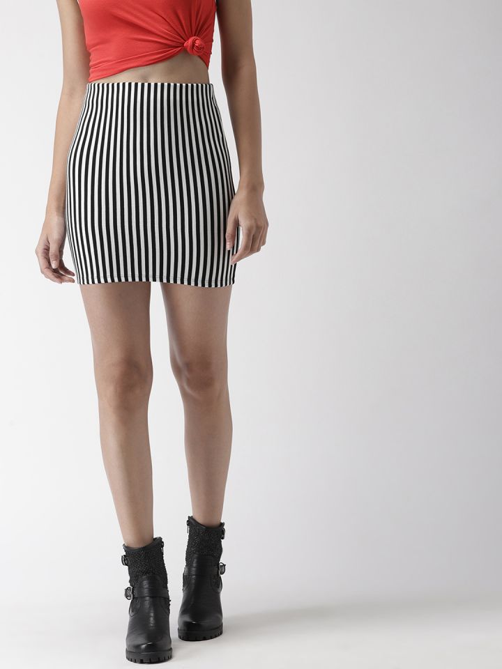 FOREVER 21 Women Black White Striped Pencil Skirt