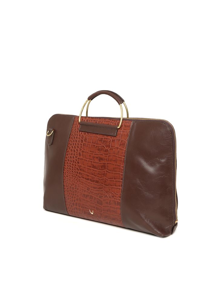 Buy Hidesign Women Brown Croc Textured Leather Laptop Bag Laptop