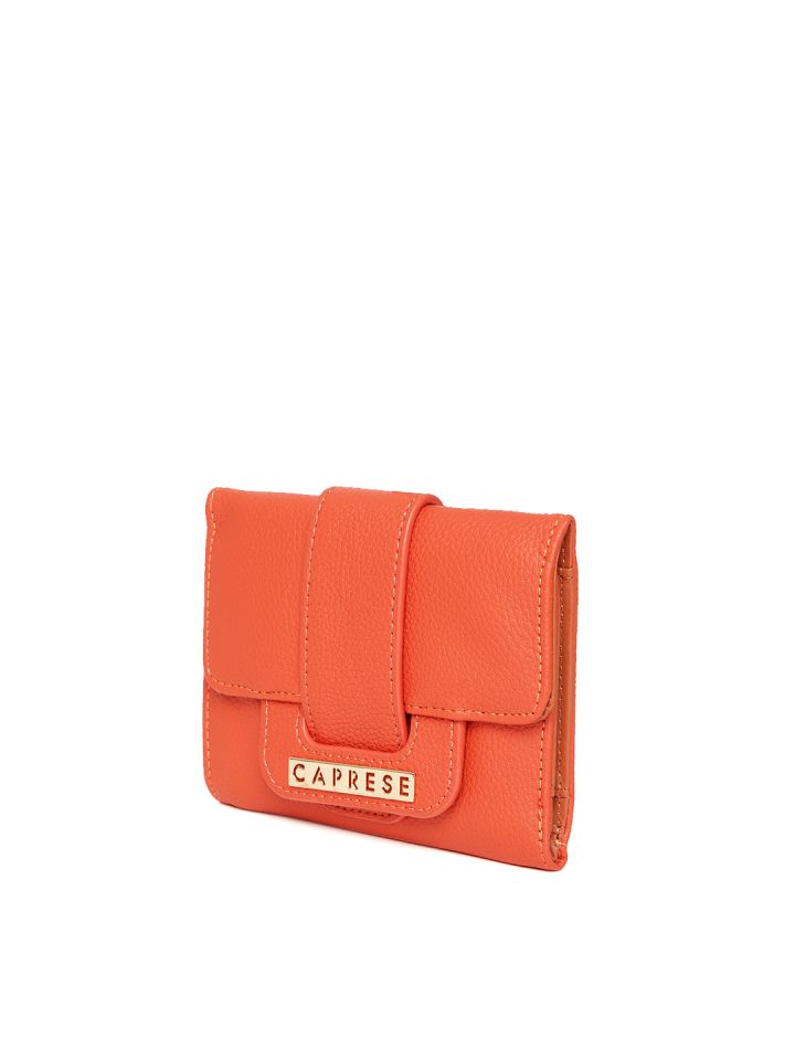 Buy Caprese Women Orange Solid Three Fold Wallet Wallets for