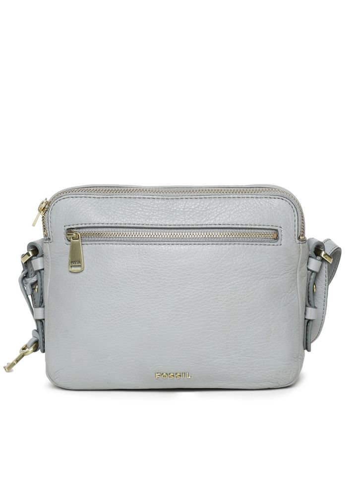Buy Fossil Grey Solid Leather Sling Bag