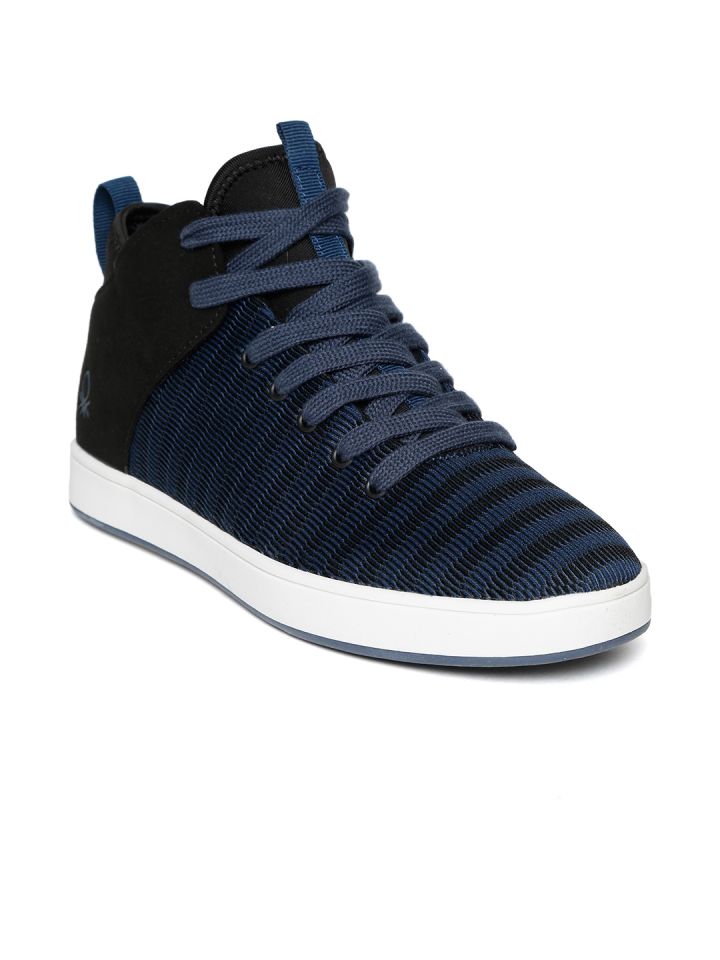 Buy United Colors Of Benetton Men Navy Blue Black Striped Mid