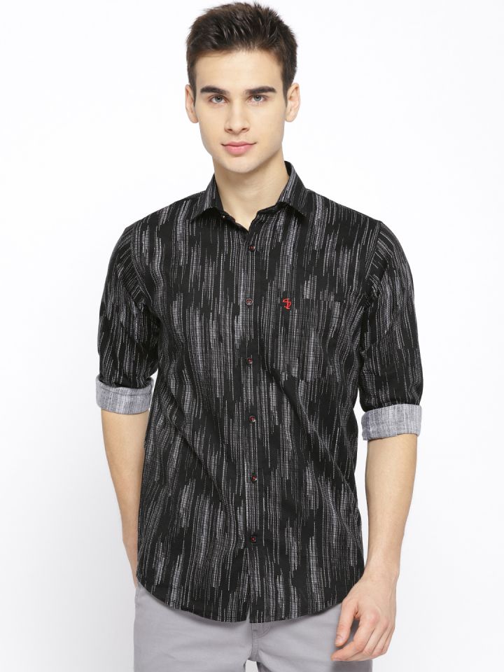 Buy Shaftesbury London Men Black White Smart Slim Fit Printed
