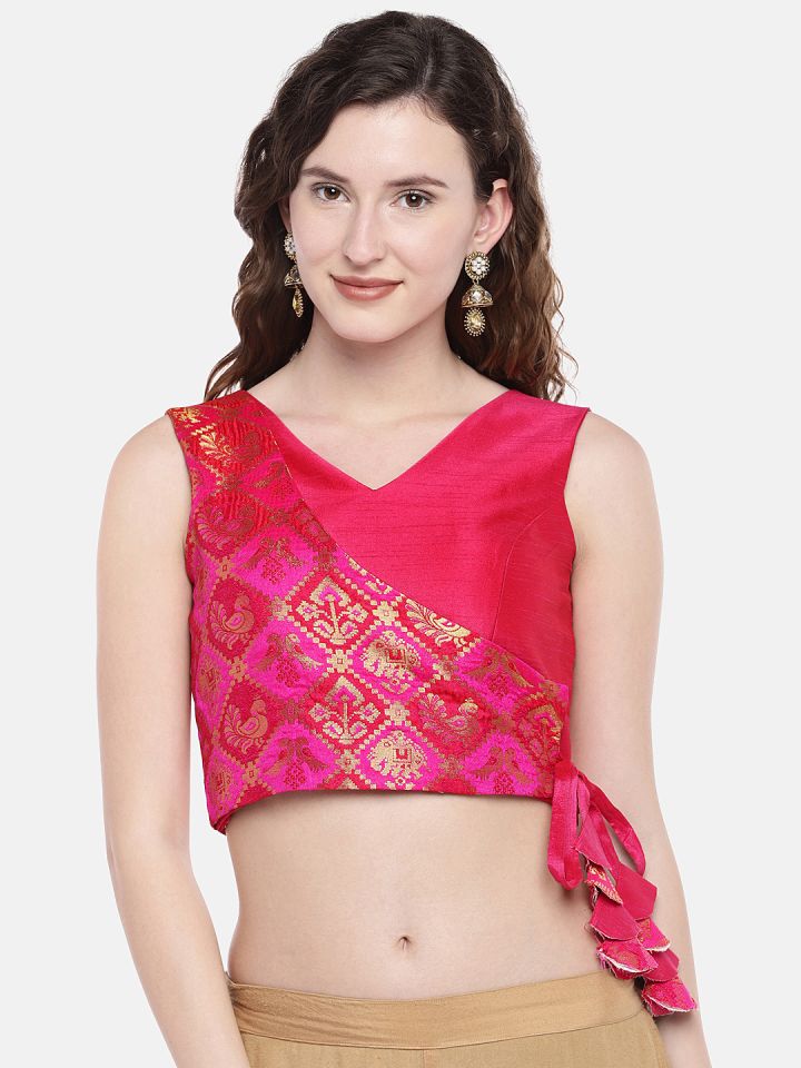 Studio Shringaar Women Pink Solid Sleeveless Saree Blouse