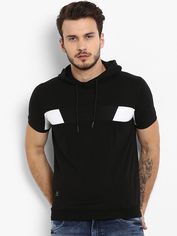 Buy Mufti Men Black Striped Hood Pure 