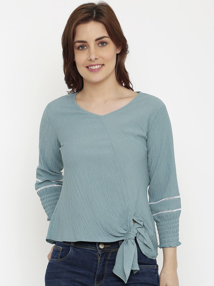 Kraus Jeans Women Teal Solid A Line Top