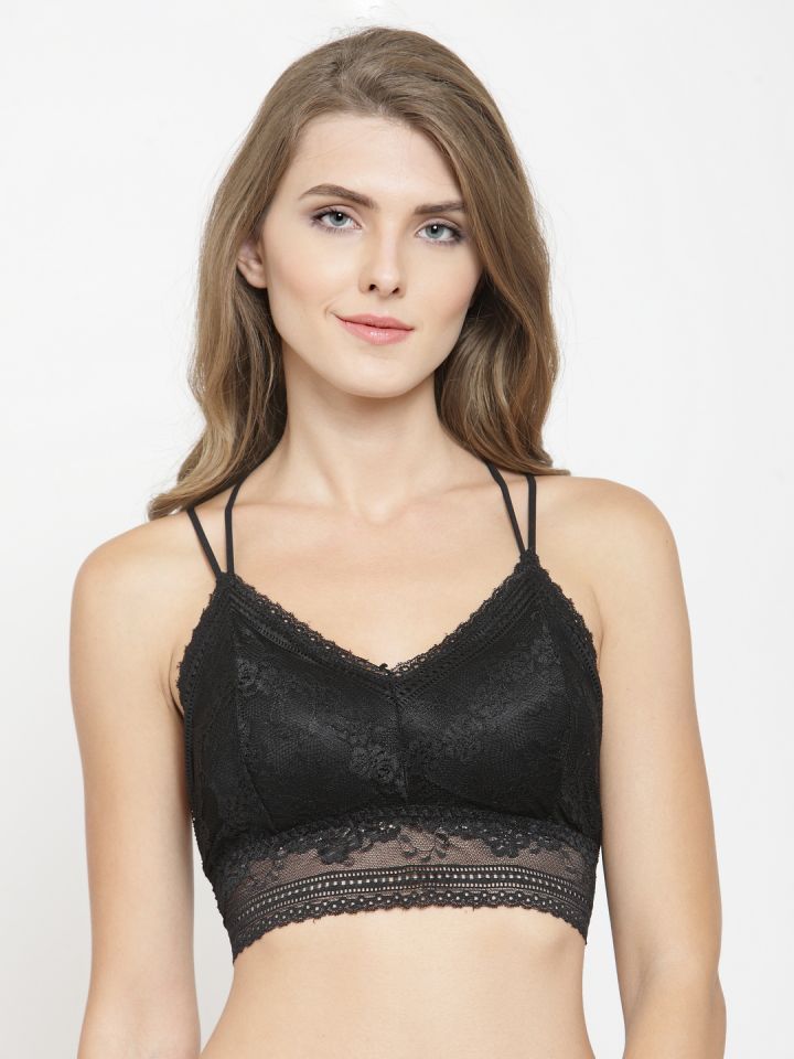 Buy Laceandme Maroon Lace Non Wired Lightly Padded Bralette Bra
