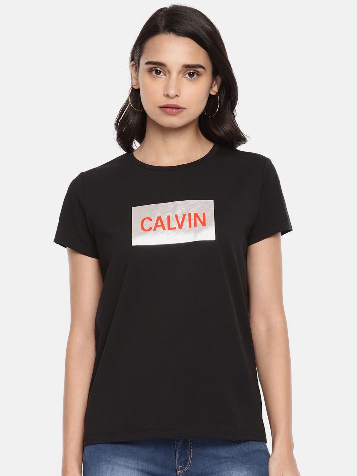 Calvin Klein Jeans Women Black Printed Round Neck T-shirt