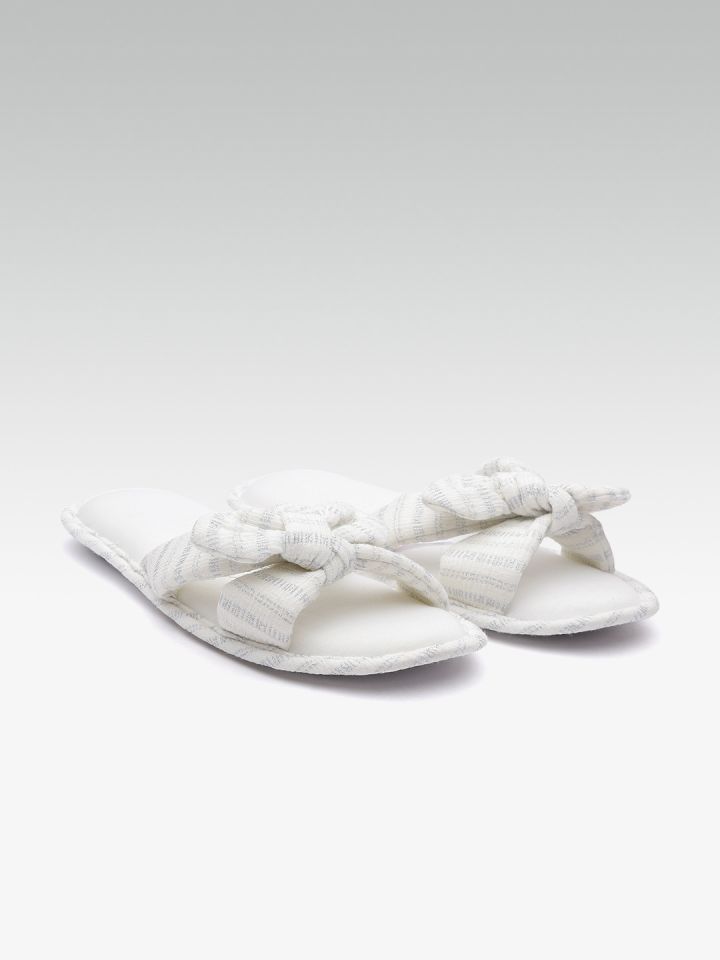 DOROTHY PERKINS Women Off White Silver Toned Striped Room Slippers