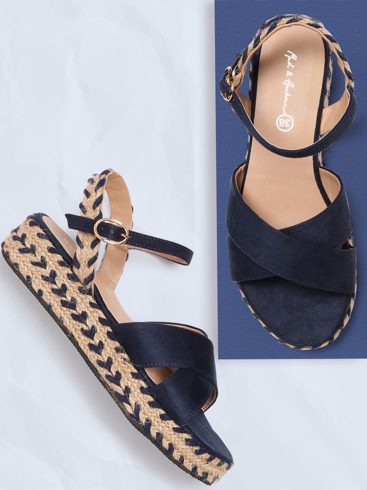 Buy Mast u0026 Harbour Women Navy Blue Solid Flatforms - Heels for Women  9269787 | Myntra