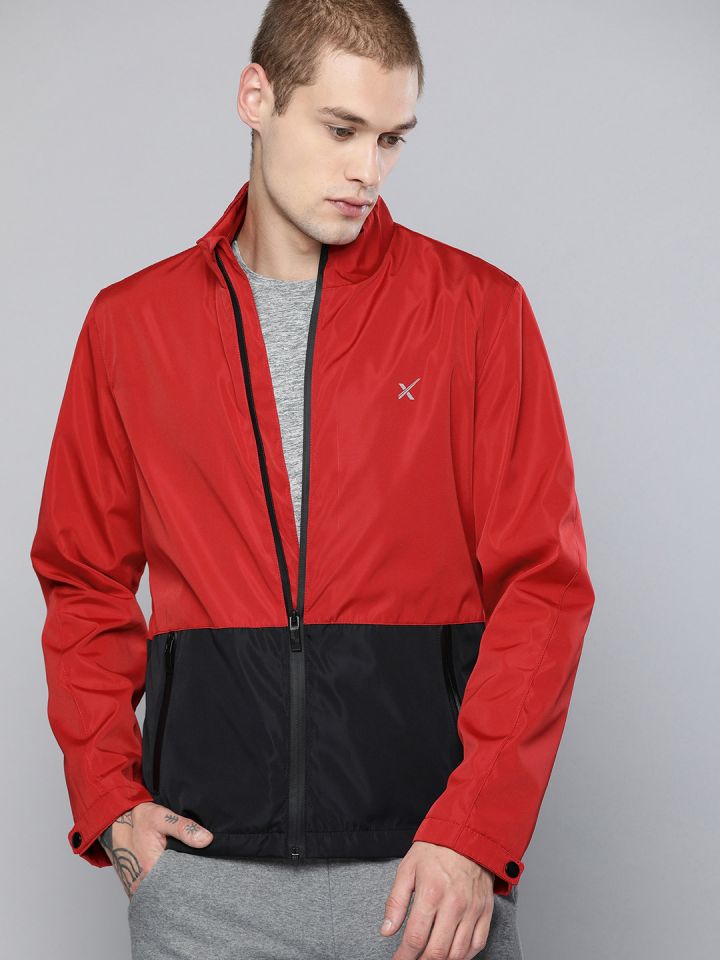HRX by Hrithik Roshan Men Red Black Colourblocked Hooded Active Sporty Jacket