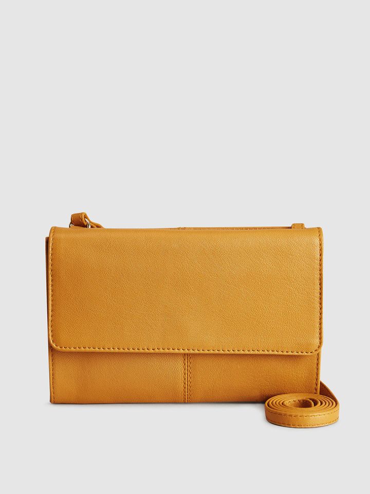 Buy Next Mustard Solid Leather Sling Bag Handbags for Women