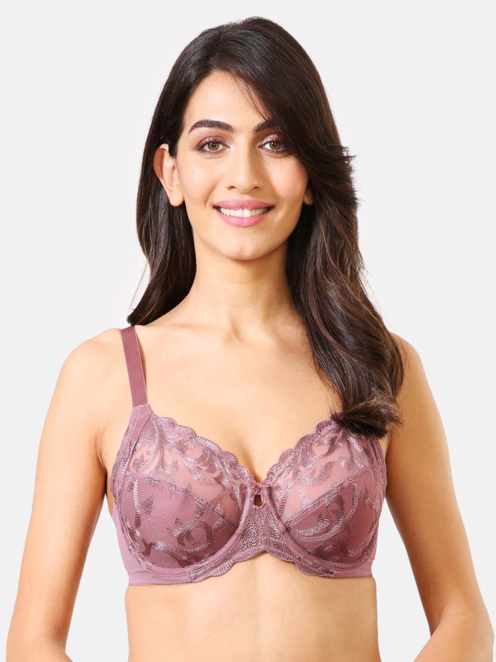  Womens Full Coverage Floral Lace Underwired Bra Plus Size  Non Padded Comfort Bra 36DDD Grey