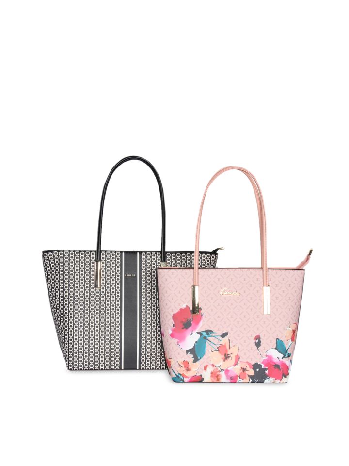 Buy ESBEDA Pack Of 2 Black Pink Printed Shoulder Bags Handbags