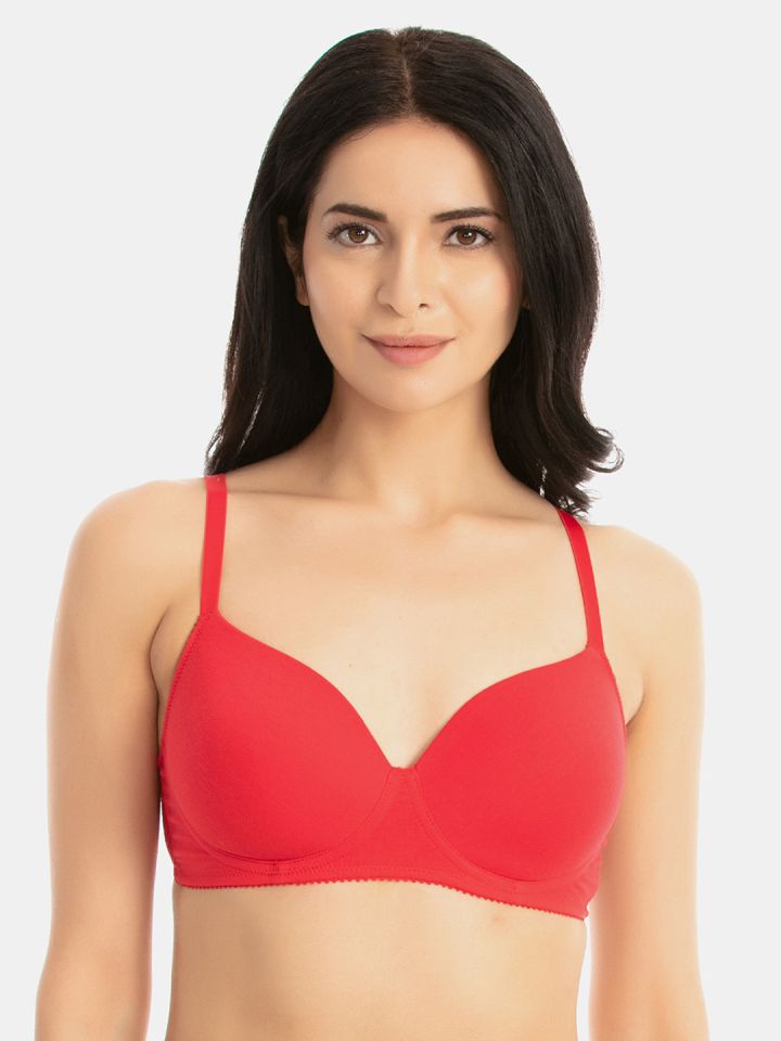 Buy Clovia Cotton Spandex Solid Non-Padded Full Cup Wire Free T-shirt Bra -  Dark Red Online