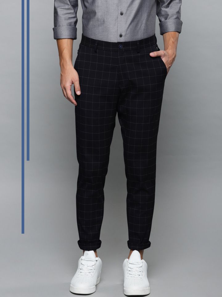 Buy AthWork Men Black Comfort Tapered Fit Checked Trousers online   Looksgudin