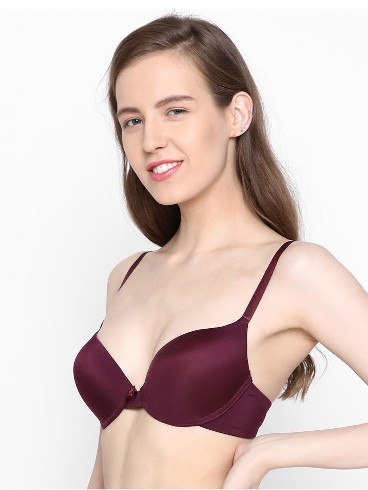 shyaway Maroon Solid Underwired Lightly Padded Push-Up Bra SC055
