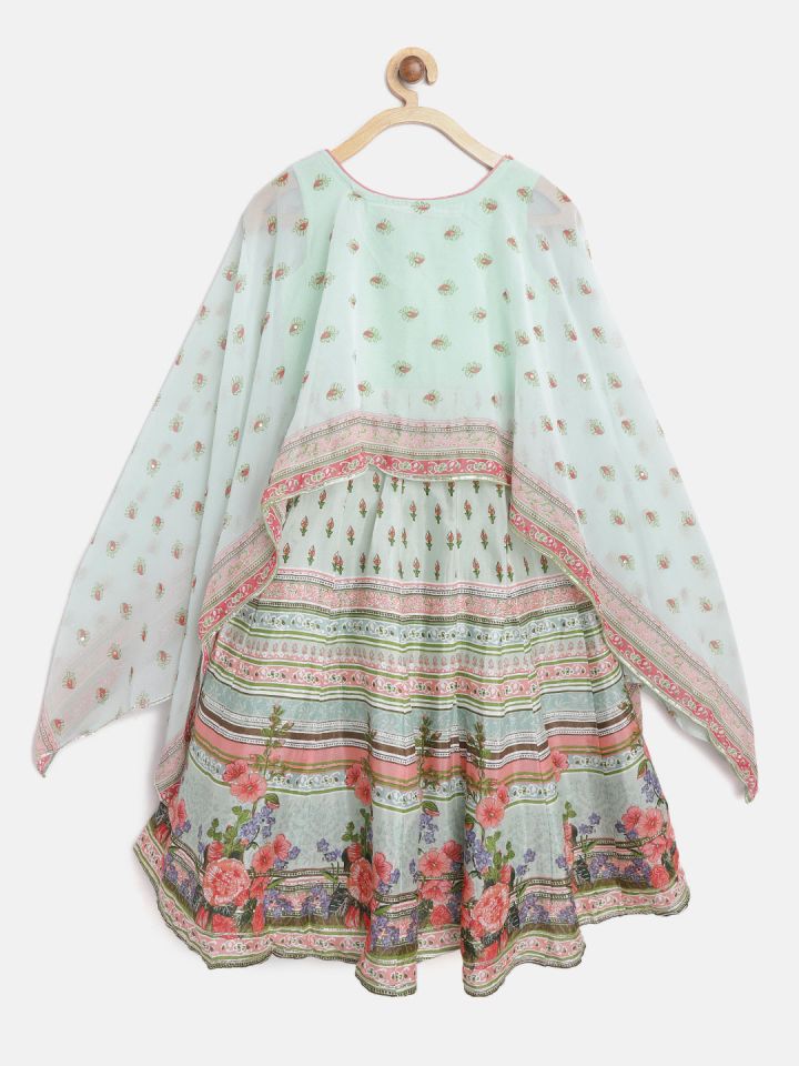 Buy Biba Girls Sea Green Peach Coloured Printed Layered Maxi