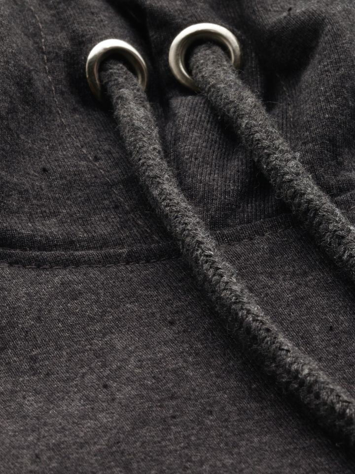 Roadster Men Charcoal Grey Solid Hooded Sweatshirt