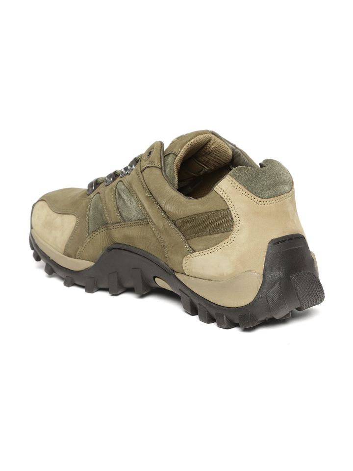 Woodland Men Olive Green Nubuck Leather Sneakers